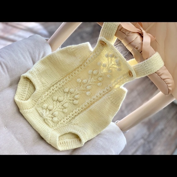 Baby Onesie 0-3 m Hand Knitted Organic Wool Romper Baby Clothes Gift Overalls - Picture 9 of 16